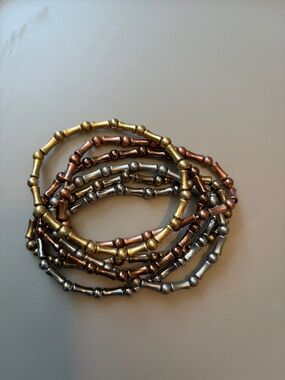 Lia Sophia Gold, Rose Gold & Silver Bamboo-Style Stretch Bracelet Set